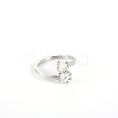 Stylish Adjustable Stainless Steel Paw Print Cuff Rings for Women CD3807-10-1