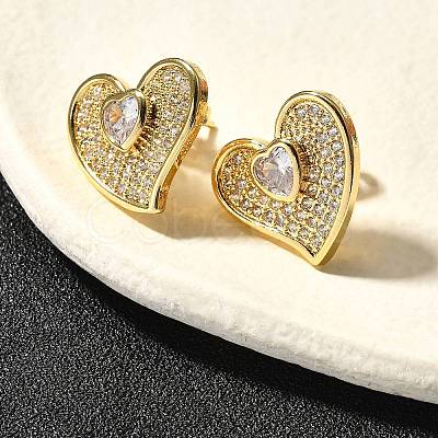 Rack Plating Brass Micro Pave Clear Cubic Zirconia Stud Earrings for Women EJEW-C125-04G-1