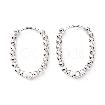 Rack Plating Brass Beaded Oval Huggie Hoop Earrings KK-D069-07P-RS-1