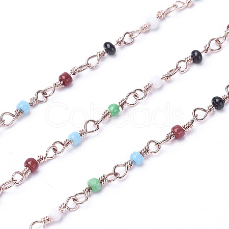Handmade Colorful Glass Beaded Chains KK-I651-05RG-1
