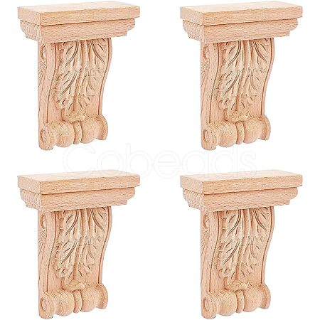 Natural Solid Wood Carved Onlay Applique Craft WOOD-WH0104-39-1