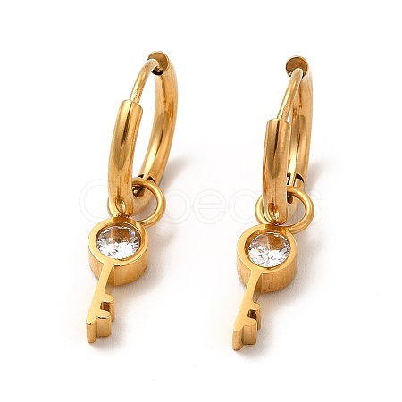 Crystal Rhinestone Skeleton Key Dangle Hoop Earrings EJEW-P219-04G-1