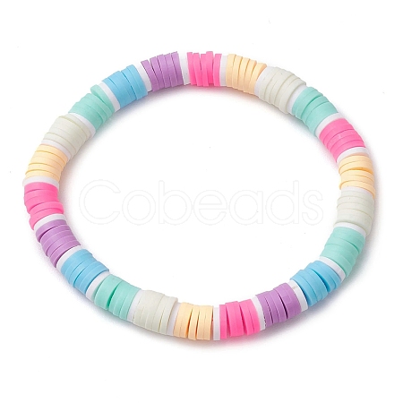 Rainbow Color Disc Handmade Polymer Clay Beaded Stretch Kid Bracelets for Girls BJEW-JB10351-01-1