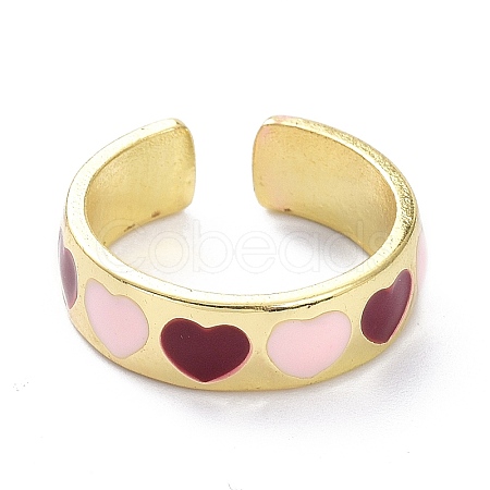 Heart Pattern Alloy Enamel Cuff Rings RJEW-Z008-16LG-D-1