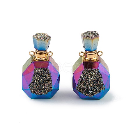 Electroplated Natural Druzy Agate Openable Perfume Bottle Pendants G-L524-10G-01-1