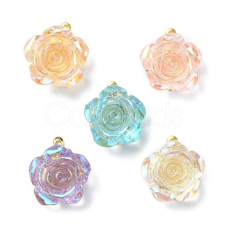 Mixed Color Resin Rose Pendants PALLOY-JF02109-01-1