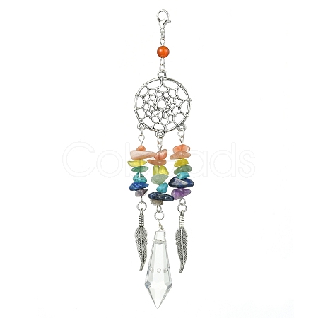 Alloy Woven Web/Net with Feather Pendant Decorations HJEW-TA00116-1