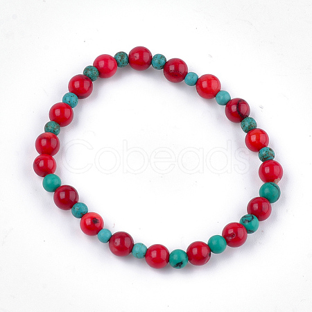 Synthetic Coral Beaded Stretch Bracelets BJEW-S134-77-1
