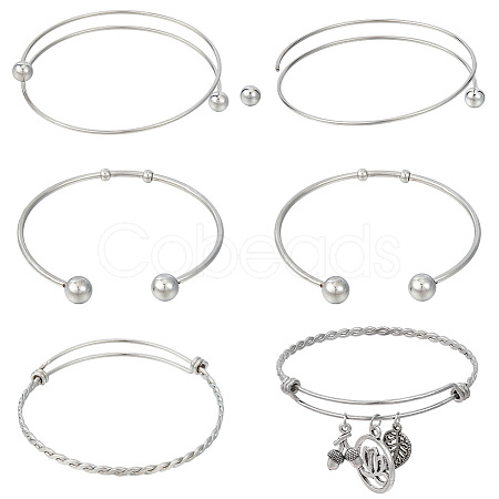 Olycraft 6Pcs 3 Styles 304 Stainless Steel Expandable Bangle Making STAS-OC0001-28-1