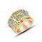 Alloy Rhinestone Wide Band Rings, Enamel Style, Golden, US Size 10(19.8mm)