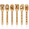 6Pcs Bamboo Spoons & Knifes & Forks, Flatware for Dessert, Cat Shape, 60x300mm, 6 style, 1pc/style, 6pcs/set