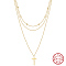 925 Sterling Silver 3 Layer Necklaces, Real 14K Gold Plated, 14.09 inch(35.8cm)