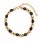 Simple Fashion Round Stainless Steel Beaded Bracelets for Women, Golden & Black, 7-1/8 inch(18cm), Round: 4mm