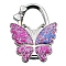 Glitter Butterfly Zinc Alloy Crystal Rhinestone Bag Hanger, Foldable Purse Hooks with Leather, Plum, 70x49x10mm