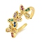 Flower Rack Plating Brass Micro Pave Cubic Zirconia Open Cuff Rings for Women, Cadmium Free & Lead Free, Long-Lasting Plated, Real 18K Gold Plated, Colorful, Flower: 9.8x20.5mm, Adjustable