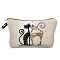 Cat Linen Waterproof Bag, Multipurpose Travel Toiletry Pouch with Metal Zipper, Beige, 25x17x6cm