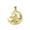 Brass Micro Pave Cubic Zirconia Pendants, Real 18K Gold Plated, Moon with Unicorn, Colorful, 23x19x2.8mm, Hole: 5x3.5mm