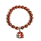 Christmas Theme Natural Red Jasper Stretch Bracelets, Alloy Enamel Christmas Gift Charm Bracelets for Women, 6-3/4 inch(17cm), 8mm