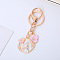 Alloy Enamel Pendants Keychain, with Alloy Key Rings & Lobster Claw Clasps, Sakura & Garland, Rabbit Pattern, 8.8cm