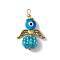 Glass Seed Beads Alloy Pendants, with Evil Eye Lampwork Beads, Angel, Deep Sky Blue, 20x31x10mm, Hole: 1.6mm