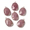 Natural Rhodonite Faceted Pendants, Golden Tone Brass Egg Charms, 26.5x17.5x5.5mm, Hole: 1.6mm