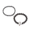 2Pcs 2 Style Natural Lava Rock & Synthetic Hematite Stretch Bracelets Set with Alloy Wings BJEW-JB08021-4