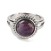 Natural Mixed Stone Round Adjustable Rings RJEW-K271-02P-3