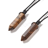 Natural Tiger Eye Bullet Pendant Necklace with Waxed Cords for Women NJEW-M196-02A-1