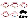 5Pcs 5 Colors Flat Round with Evil Eye Braided Bead Bracelets Set BJEW-SZ0002-18-1
