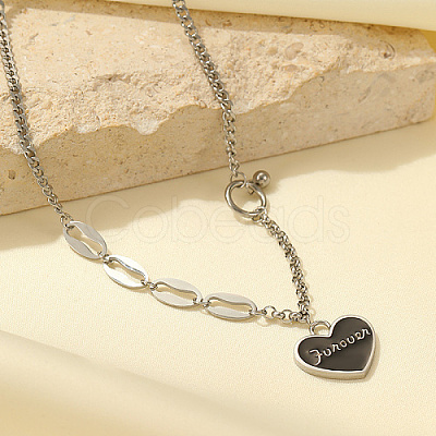 Stainless Steel Enamel Heart Pendant Necklaces for Women BR5096-1