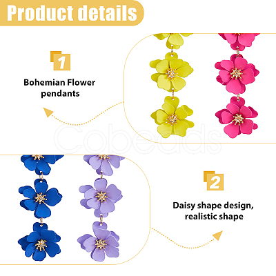 FIBLOOM 4 Pairs 4 Colors Alloy Flower Dangle Stud Earrings for Women EJEW-FI0002-99-1