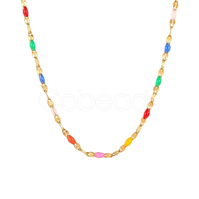 Stainless Steel Colorful Enamel Dapped Chain Necklaces for Women PW-WG600F4-01-1