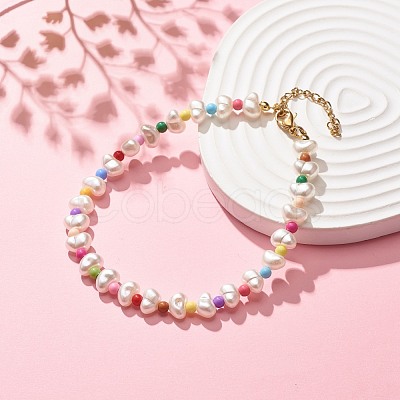 ABS Plastic  Pearl Beaded Anklets with Round Acrylic Beads for Women AJEW-AN00499-1