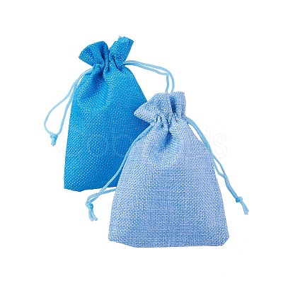 5 Colors Blue Burlap Packing Pouches ABAG-X0001-04-1