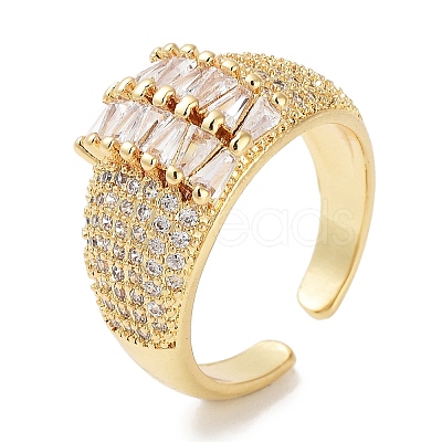 Rack Plating Brass Pave Clear Cubic Zirconia Open Cuff Rings RJEW-M172-06G-1