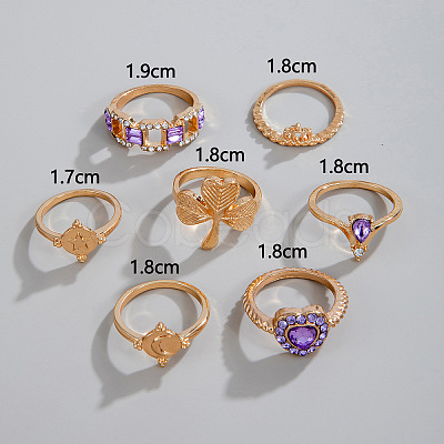 7Pcs Alloy Rhinestone Plain Band Rings PW-WGC2D76-01-1