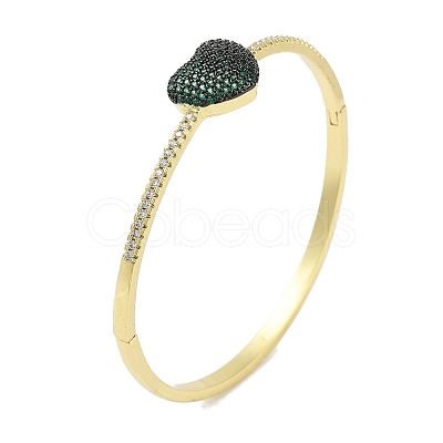 Rack Plating Brass Micro Pave Cubic Zirconia Heart Hinged Bangles for Women BJEW-R317-01C-G-1