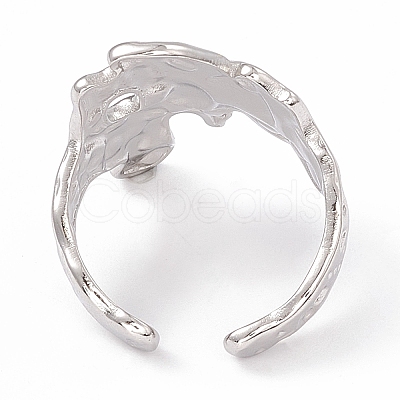 Non-Tarnish 304 Stainless Steel Wide Flower Open Cuff Ring for Women X-RJEW-G275-05P-1