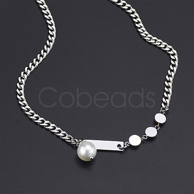 Stainless Steel Imitation Pearl Chain Necklaces for Unisex JR3333-1