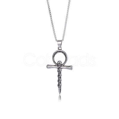 Skull Cross Pendant Necklace Vintage Titanium Steel Ankh Necklace Charm Neck Chain Jewelry Gift for Women Men Birthday Easter Thanksgiving Day JN1110A-1