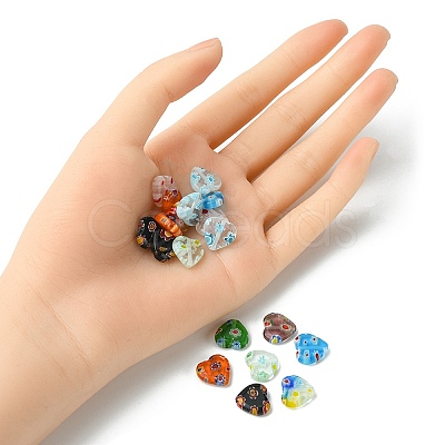 Handmade Millefiori Glass Heart Bead LK-YW0001-06-1