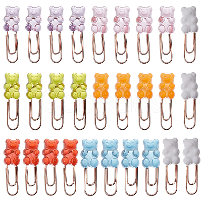 Globleland 28Pcs 7 Colors Plastic Bear Paper Clips AJEW-GL0001-89-1