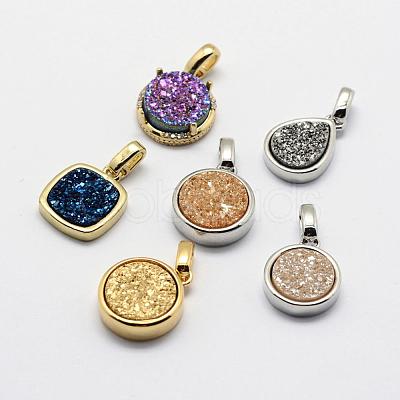 Electroplated Natural Druzy Agate Charms G-G720-09-1