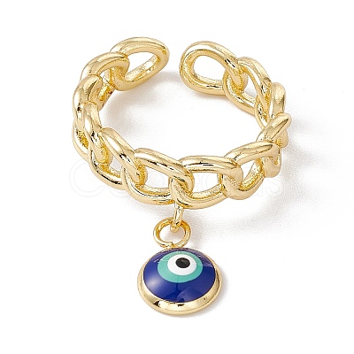 Enamel Evil Eye Charm Open Cuff Ring with Enamel RJEW-I086-06G-04-1