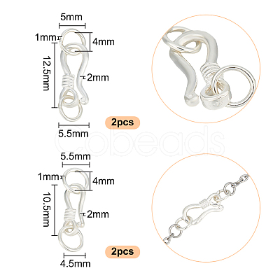 GOMAKERER 4Pcs 2 Styles 925 Sterling Silver S-Shaped Hook Clasps STER-GO0001-16-1