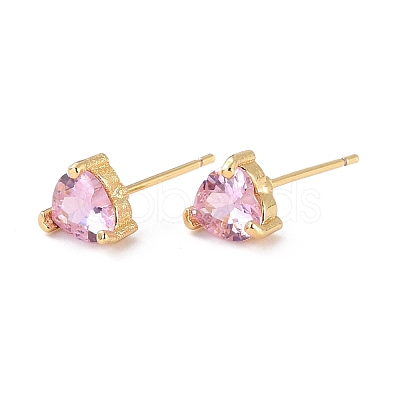 Dainty Heart Pink Cubic Zirconia Stud Earrings for Her EJEW-C002-11G-RS-1