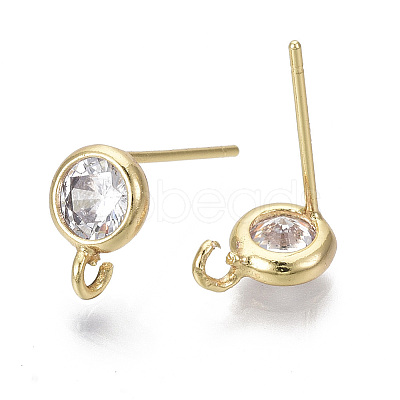 Brass Micro Clear Cubic Zirconia Stud Earring Findings KK-R132-063-NF-1