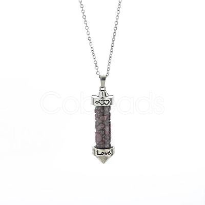 Natural Garnet Chip Wishing Bottle Cone Love Glass Pendant Necklaces FL0210-12-1