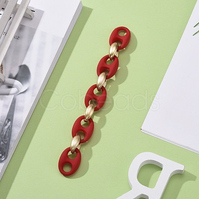 Handmade Spray Painted CCB Plastic & Rubberized Style Acrylic Coffee Bean Chains AJEW-JB00876-01-1