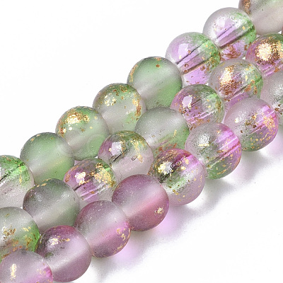 Frosted Spray Painted Glass Beads Strands X-GLAA-N035-03A-C01-1